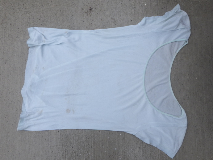服装:白色半袖Tシャツの写真